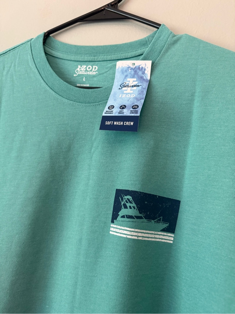 Izod Teal Short-Sleeve Crew Neck T-Shirt with Nautical Chest Graphic - Picture 2 of 3